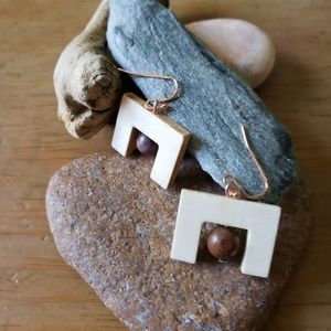 Handmade Wooden Frame Marble Earrings